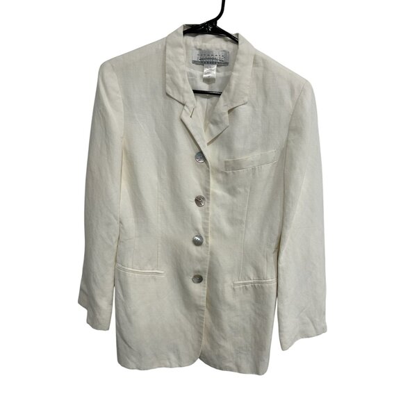 Separate Elements Cream Linen Blend Blazer Jacket Button Front Long Sleeve Sz 6P - Picture 1 of 9